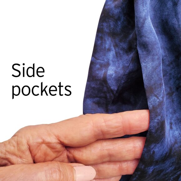 MICHAEL KORS Denim Blue Tie Dye Print Shirtdress Tabbed Sleeves Blue & Black S - Picture 8 of 15